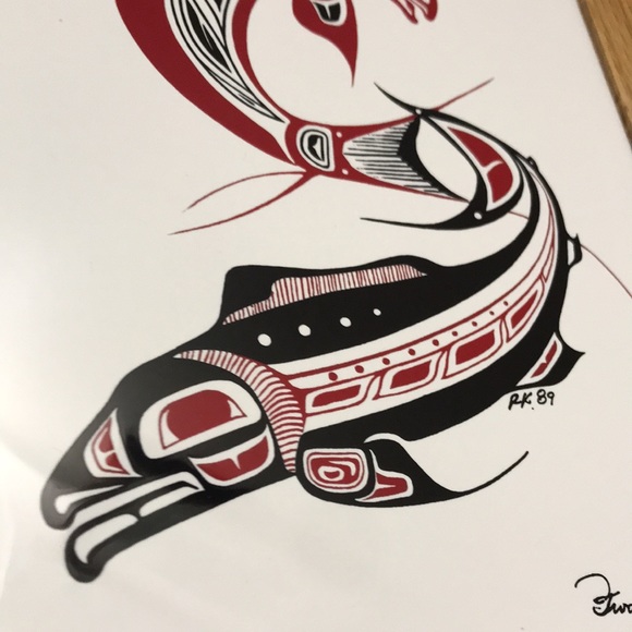 Inuit Two Salmon Tile Art Box Vintage Beautiful - Picture 7 of 13